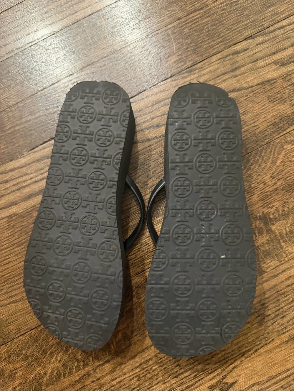 Tory Burch Black Flip Flops with Gold Logo